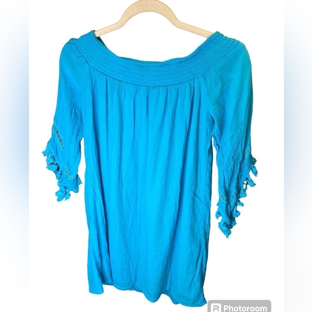 Red Camel top in a brilliant blue with tassels size small - Picture 2 of 5